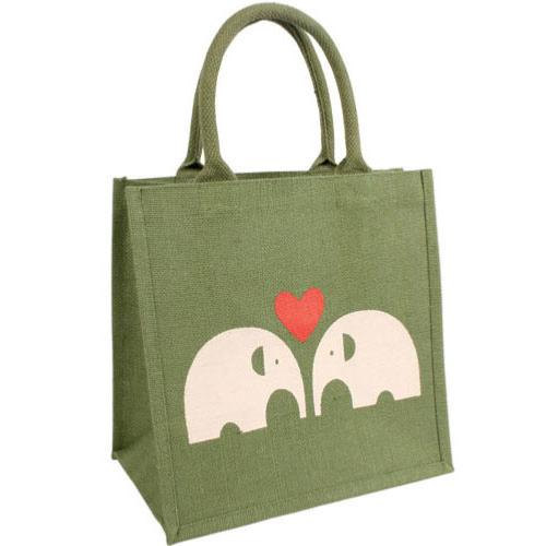 NC Fairtrade Jute Bag Two Elephants with Heart