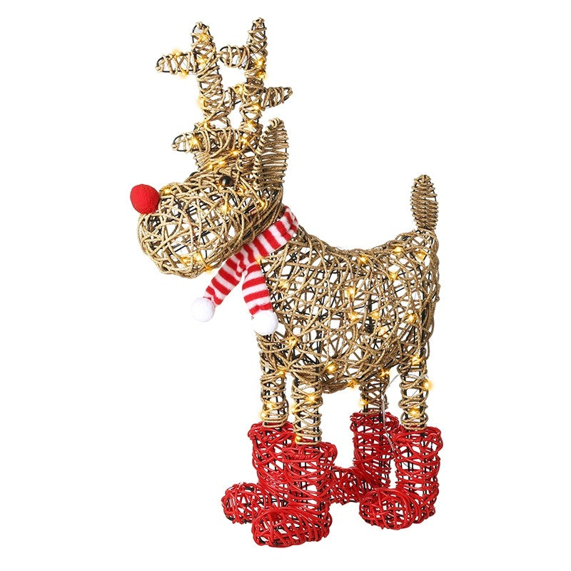 HS Red Boots Rattan Light Up Reindeer Large