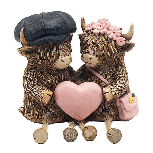 JD Highland Cow Dangle Legs Couple Heart