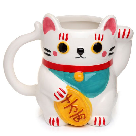 PK Maneki Neko White Ceramic Shaped Mug