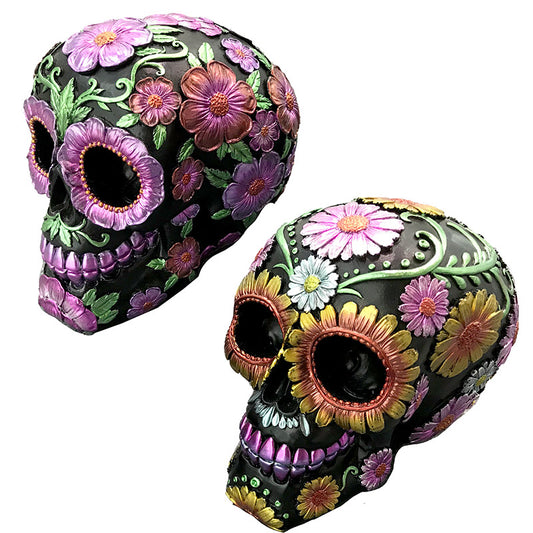 PK Black Skull Shiny Flowers