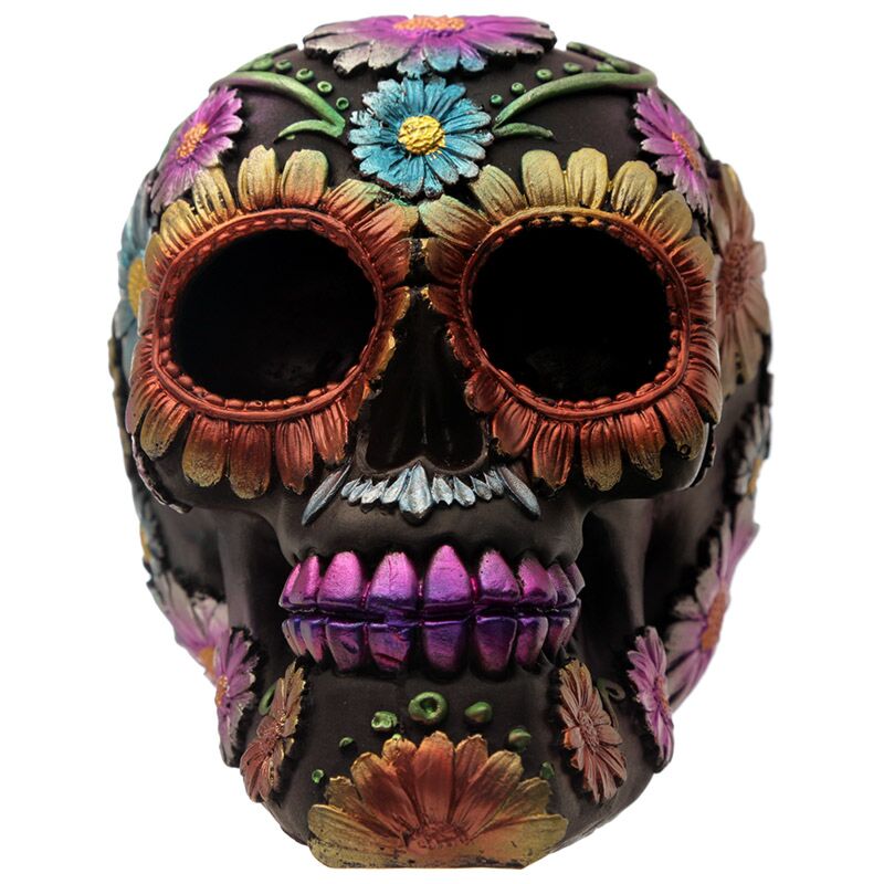 PK Black Skull Shiny Flowers