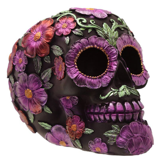 PK Black Skull Shiny Flowers