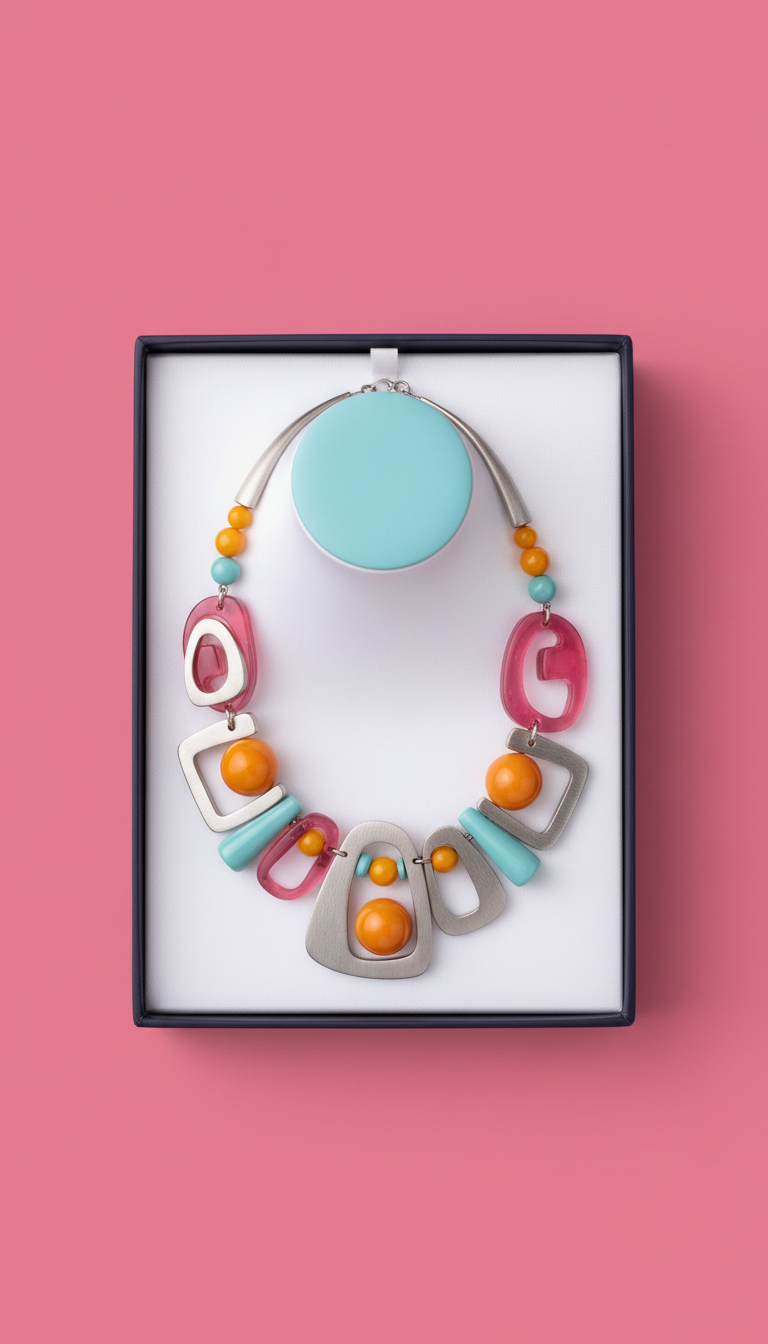 Resin and Metal Statement Necklace Boxed