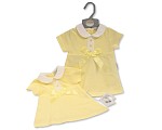 SB Baby Girls Dress with Bow & Lace Lemon