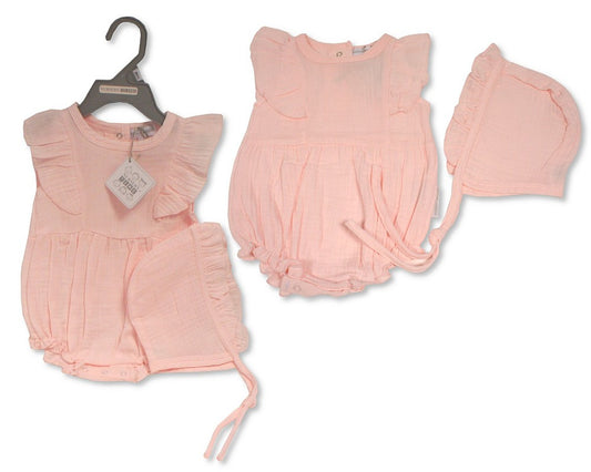 SB Baby Girls Romper w/ Hat Pink