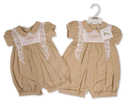 SB Baby Girl Linen Romper Lace Taupe