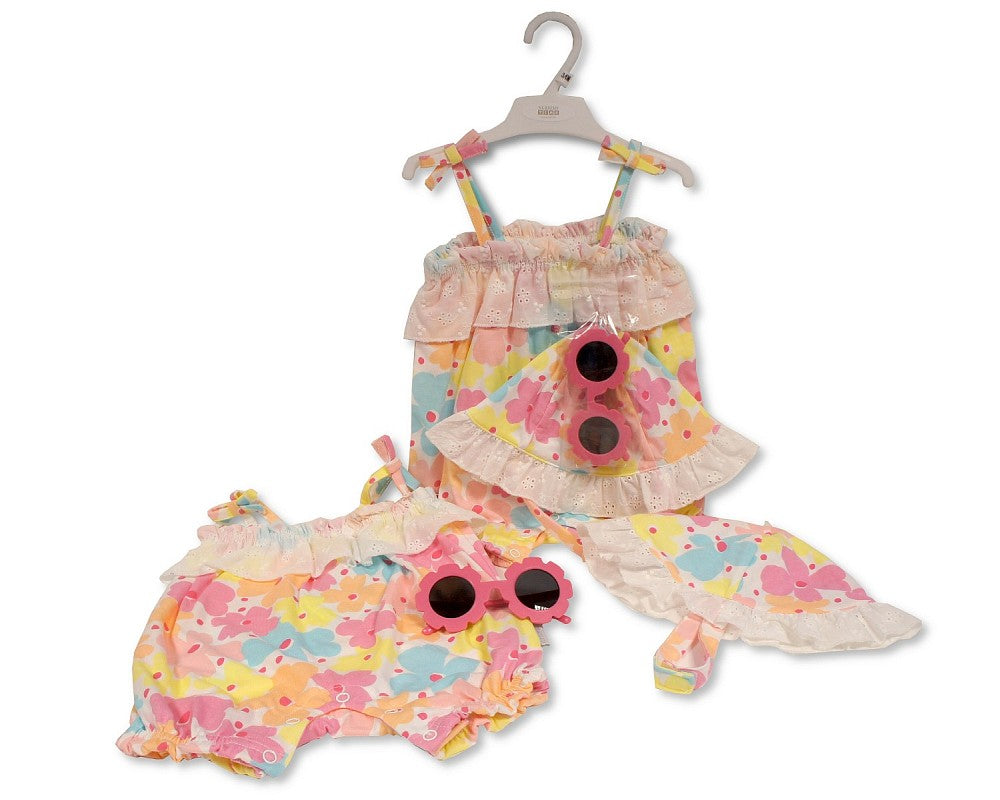 SB Baby Girls 2 pcs Romper Set w/ Sunglasses - Flowers