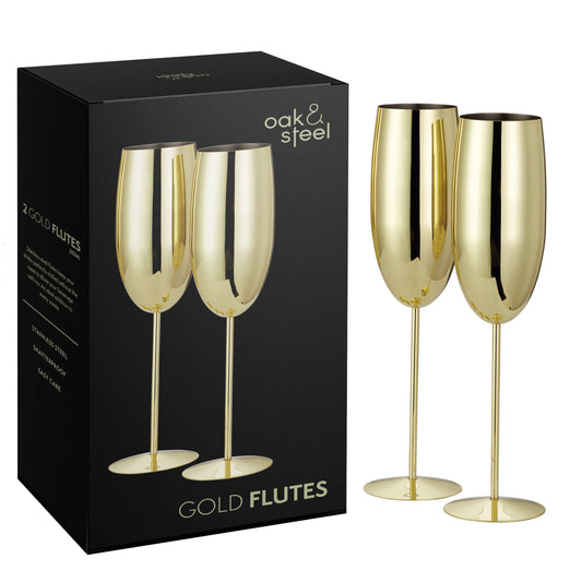 OS 2 Gold Champagne Flutes Stainless St