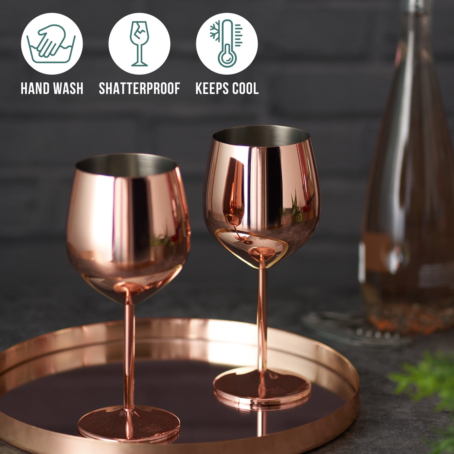 OS 2 Rose Gold Wine Glasses S/S