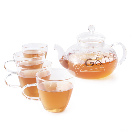 OS Glass Gin Teapot Set 4 Cups Infuser