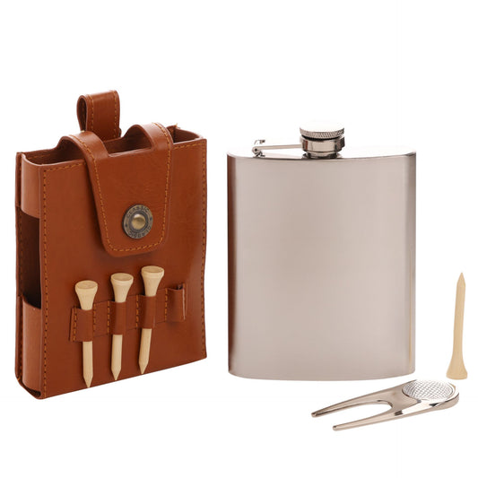 WDP Golfers Hip Flask Gift Set - Tan