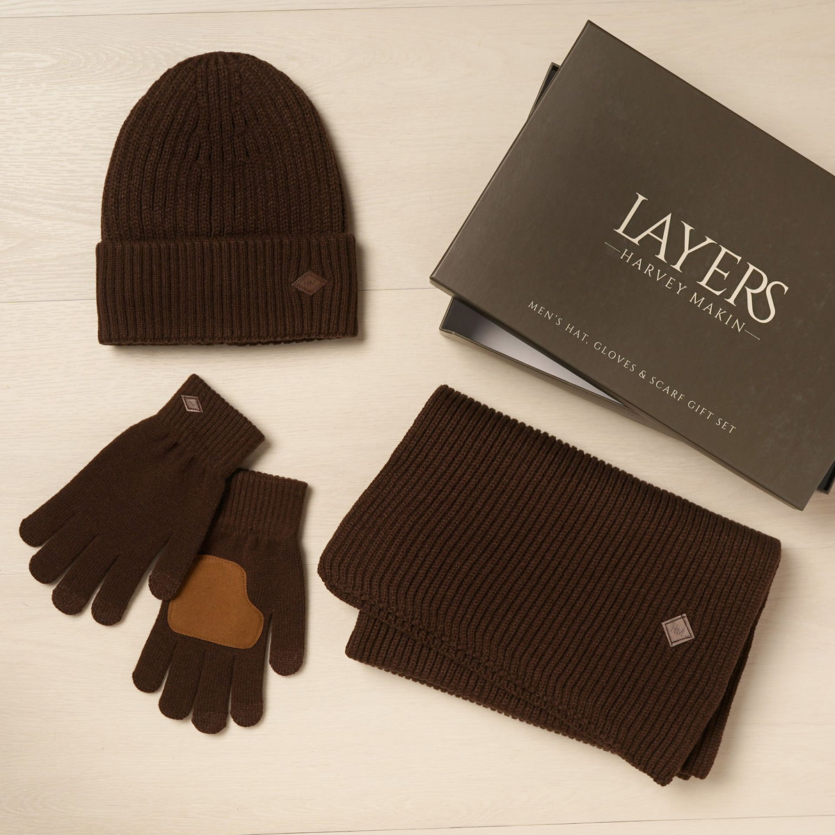 WDP Harvey Makin Layers Hat Gloves and Scarf Gift Set - Chocolate