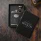 WDP Harvey Makin 6oz Black PU Wrapped Stainless Steel Flask Set with Funnel
