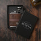 WDP Harvey Makin 6oz Dark Brown PU Wrapped Stainless Steel Flask Set with Funnel