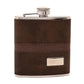 WDP Harvey Makin 6oz Dark Brown PU Wrapped Stainless Steel Flask Set with Funnel