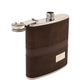 WDP Harvey Makin 6oz Dark Brown PU Wrapped Stainless Steel Flask Set with Funnel