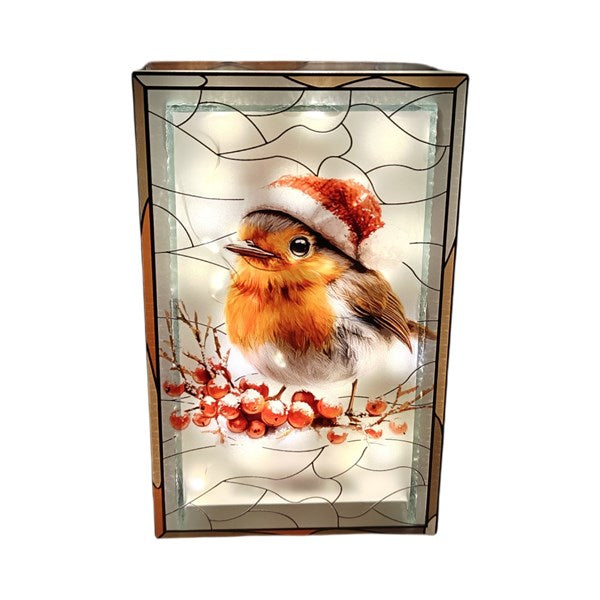 ST LED Robin Stained Glass 21cm