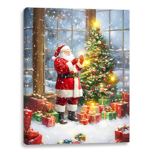 ST LED Santa & Tree Canvas 30x40cm