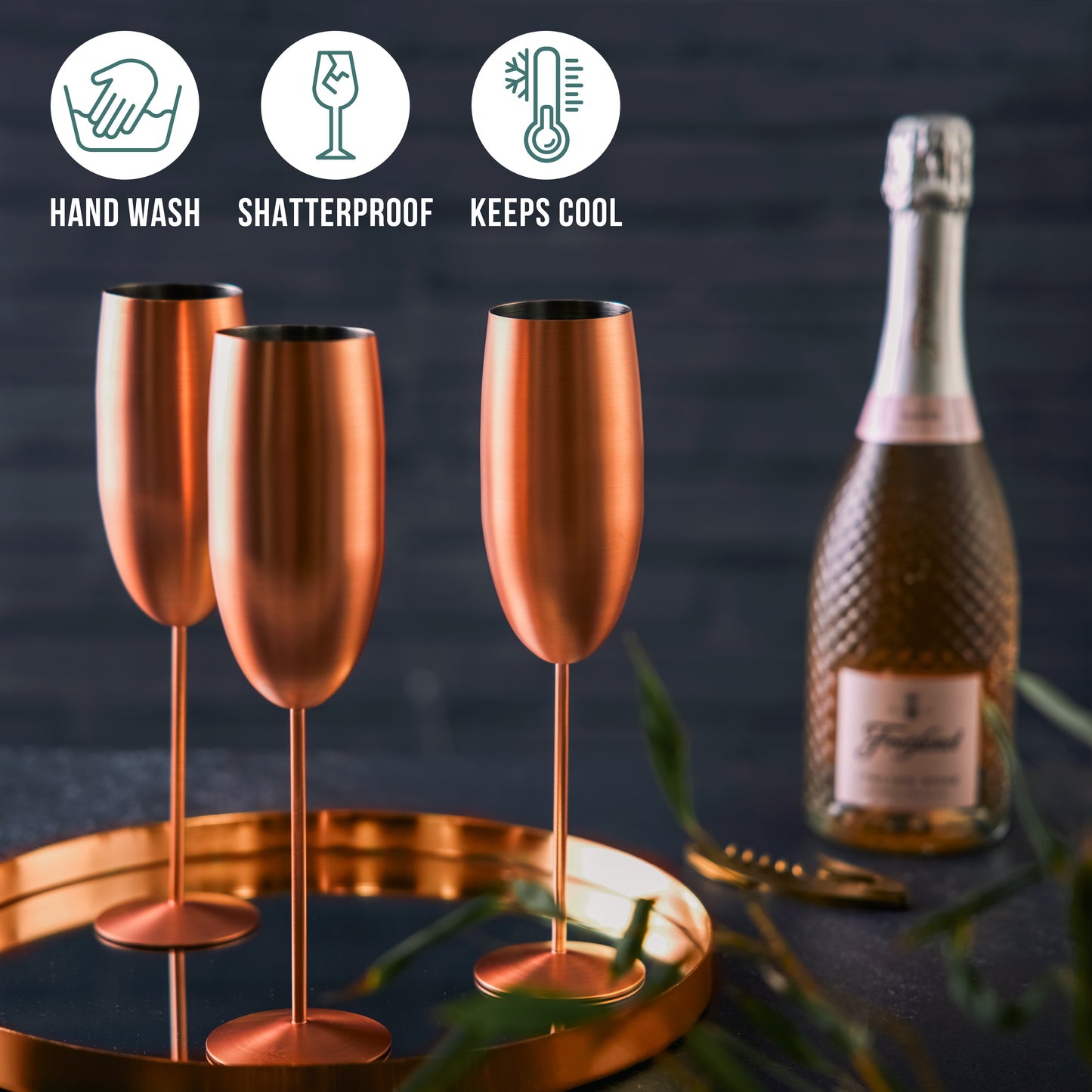 OS 4 Matt Rose Gold Champagne Flutes S/S