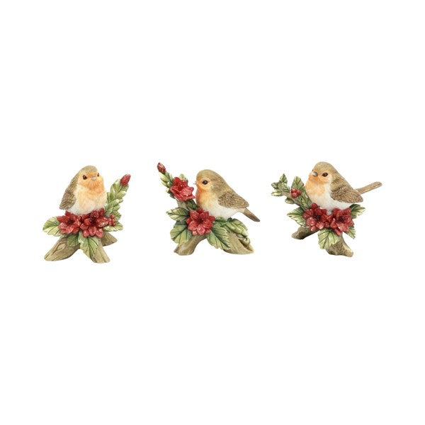 ST Robin & Poinsettia 8cm 3 asst