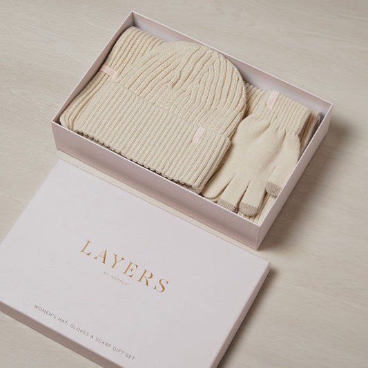 WDP Sophia Layers Cosy Knit Hat Glove & Scarf Gift Set - Ivory
