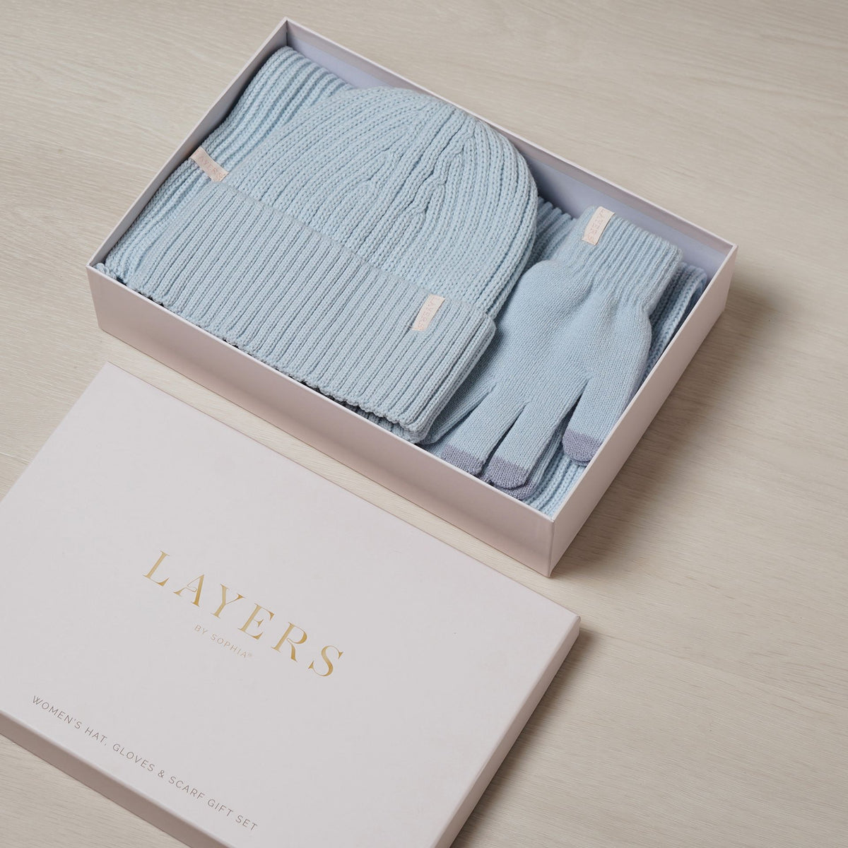 WDP Sophia Layers Cosy Knit Hat Glove & Scarf Gift Set - Powder Blue