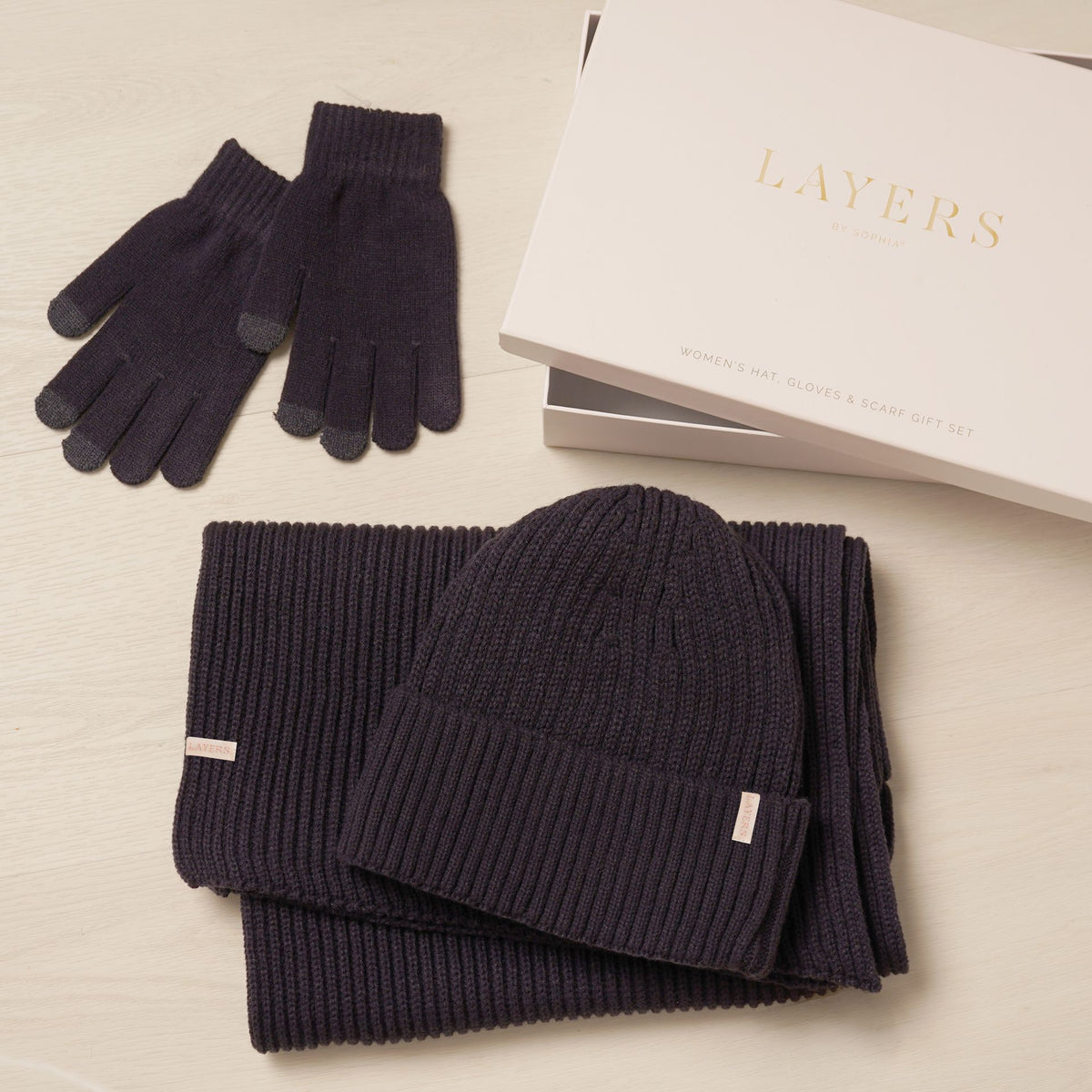 WDP Sophia Layers Cosy Knit Hat Glove & Scarf Gift Set - Navy