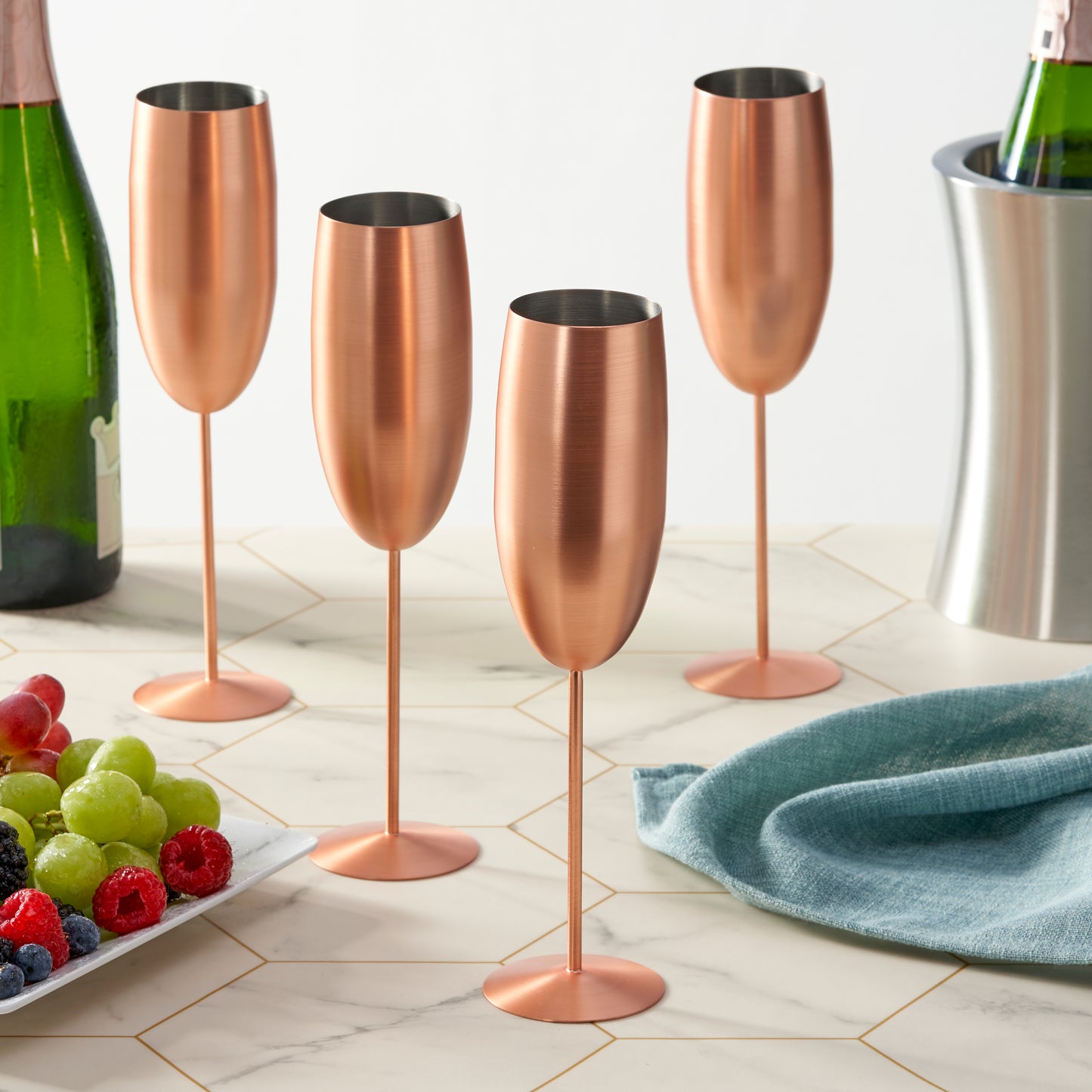 OS 4 Matt Rose Gold Champagne Flutes S/S