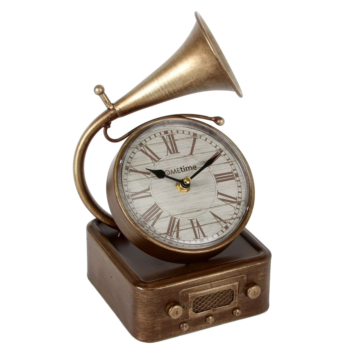 WDP Hometime Metal Mantel Clock - Gramophone Roman Numerals