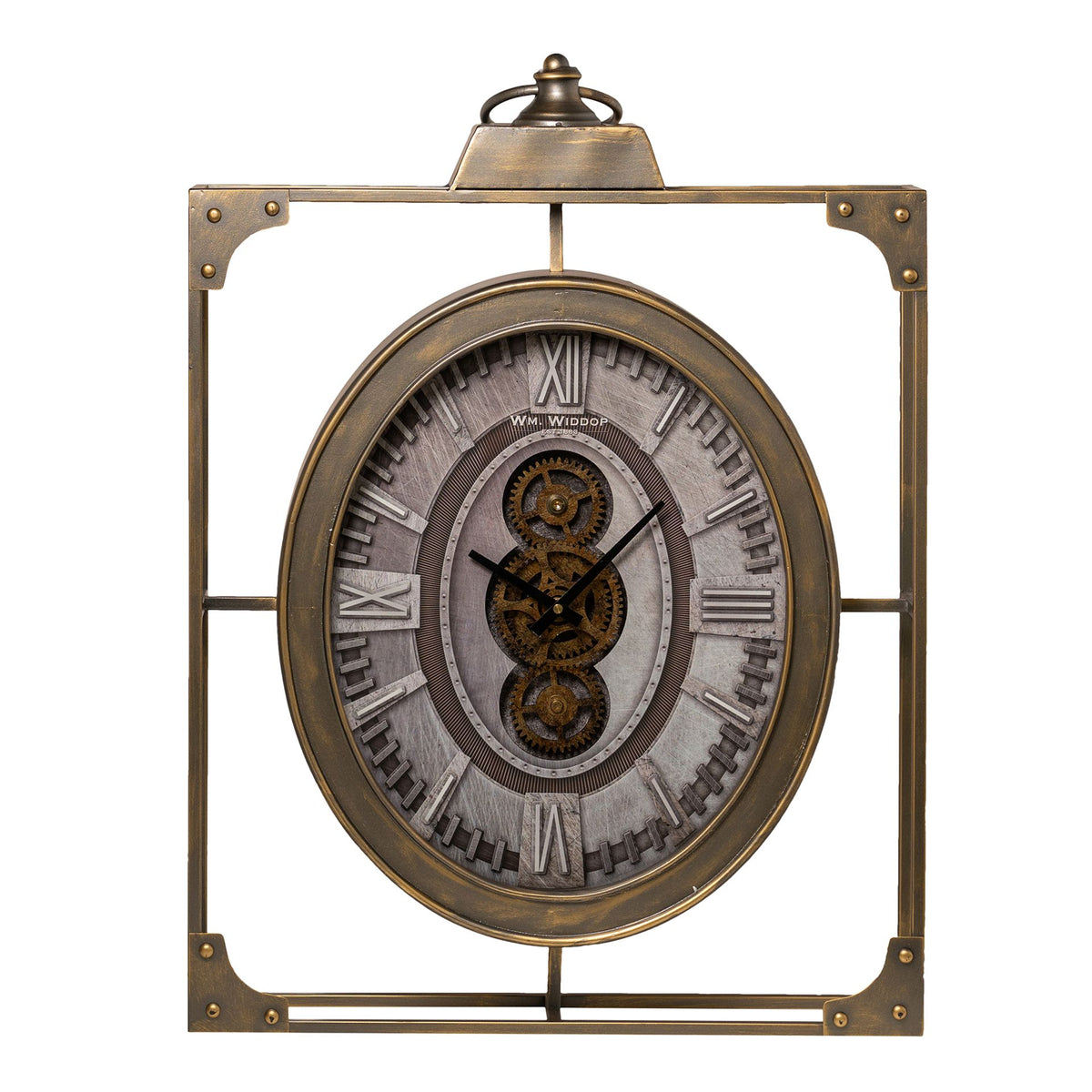 WDP Square Wall Clock With Moving Gears & Metal Frame - 54cm x 80cm