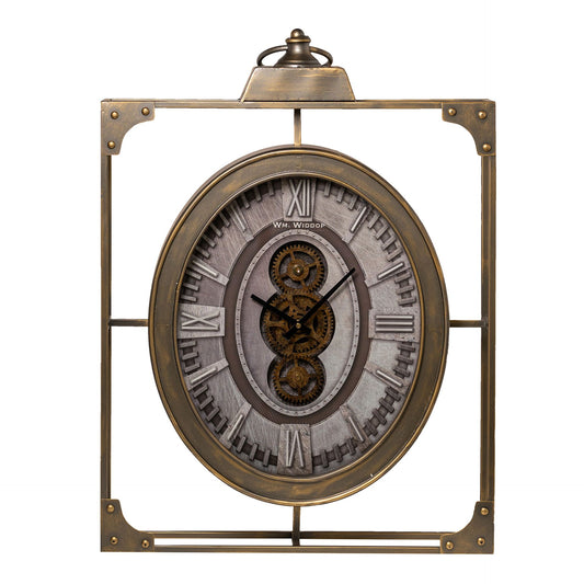 WDP Square Wall Clock With Moving Gears & Metal Frame - 54cm x 80cm