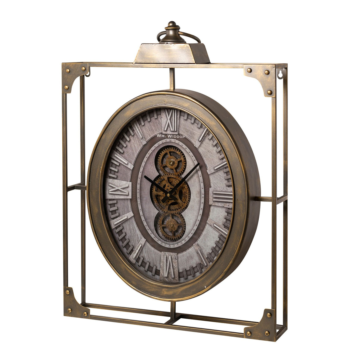 WDP Square Wall Clock With Moving Gears & Metal Frame - 54cm x 80cm