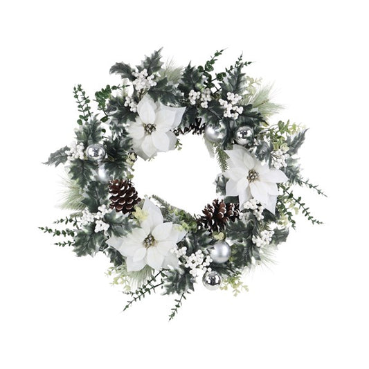 ST White Poinsettia Wreath 60cm