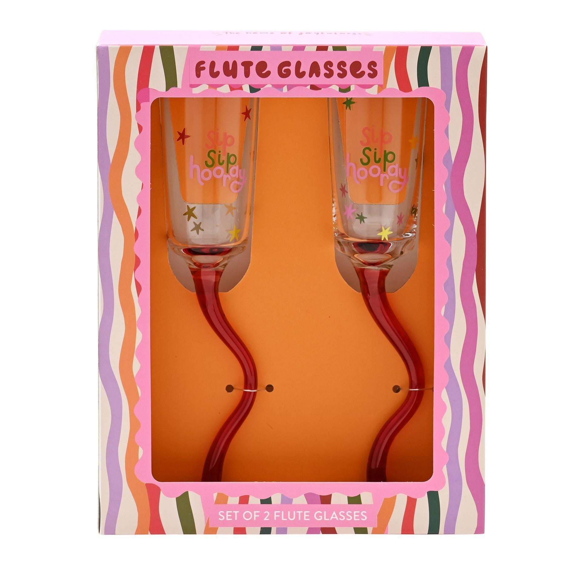 Raspberry Blossom Set of 2 Wavy Stem Flute Glasses