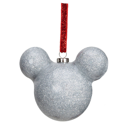 Mickey Silver Glitter Shaped Bauble