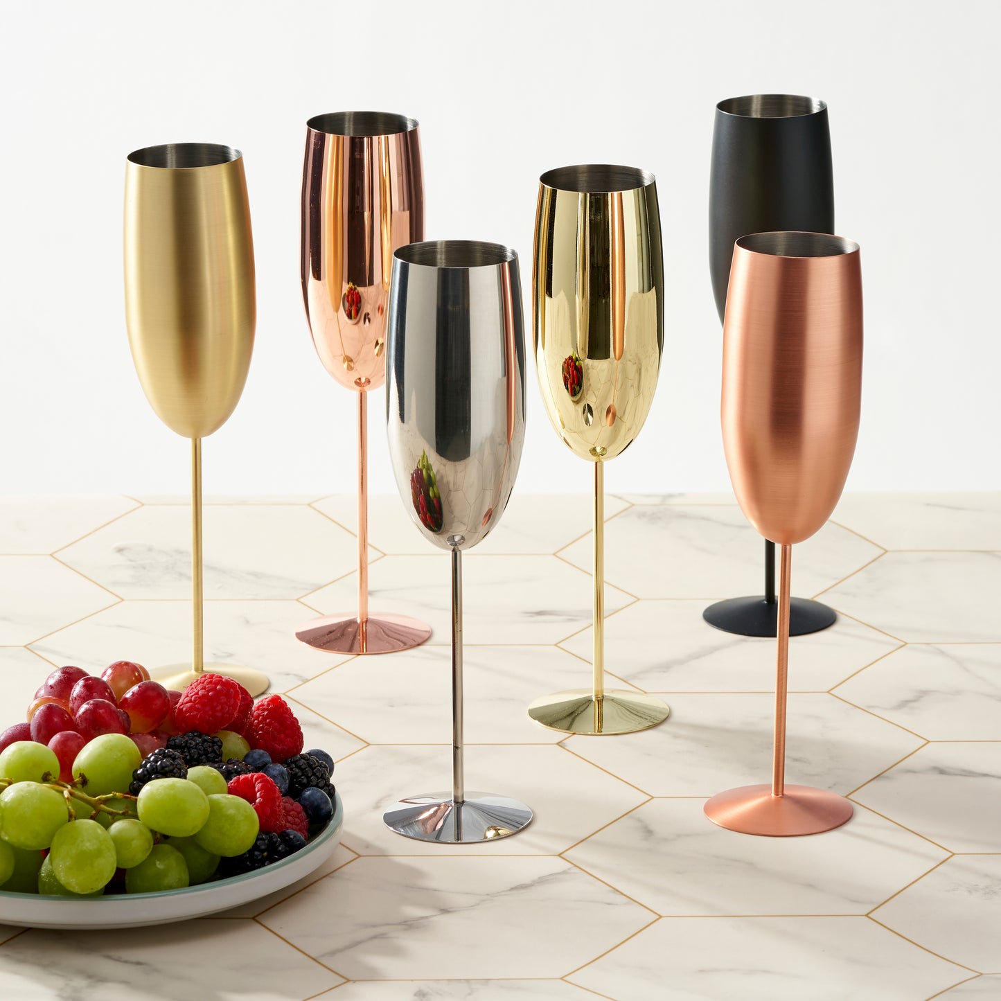 OS 4 Matt Rose Gold Champagne Flutes S/S