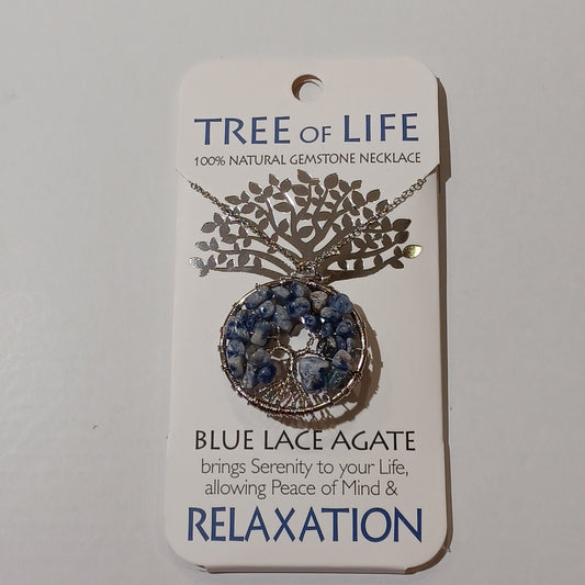 Tree of Life Gemstone Necklace - Relaxation Blue Lace Agate