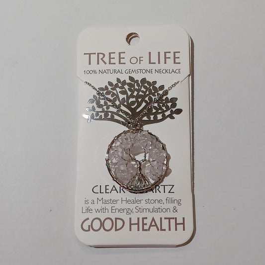 Tree of Life Gemstone Necklace - Good Health Clear Quartz