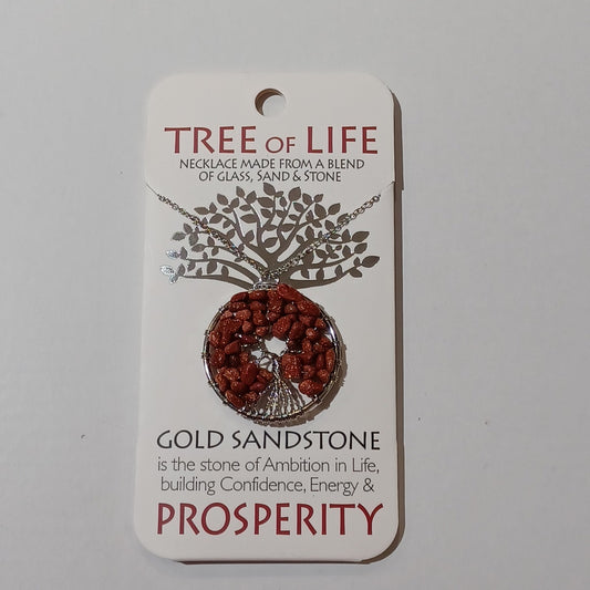 Tree of Life Gemstone Necklace - Prosperity Gold Sandstone