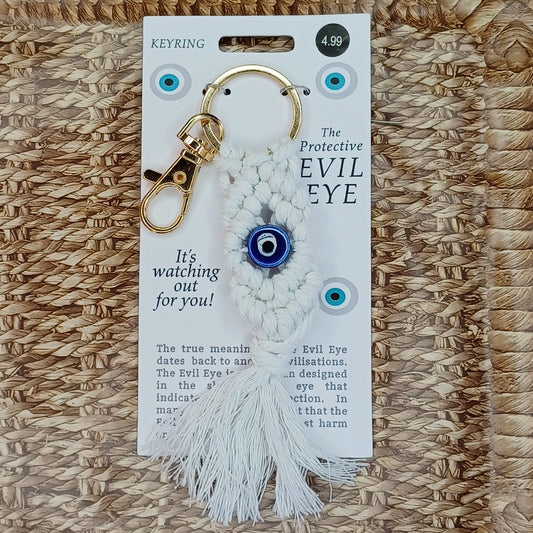 Evil Eye Keyring - White Woven