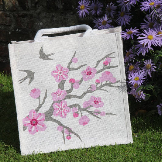 Swallows & Cherry Tree Jute Bag