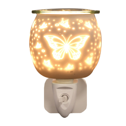 Plug In White Satin Wax Warmer - Butterfly